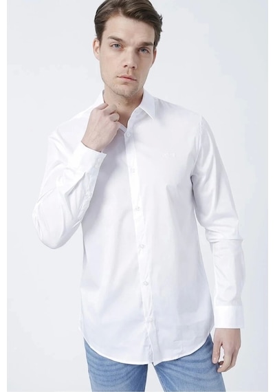 Guess Erkek Dik Yaka Slim Fit Gömlek Düz Beyaz Beyaz