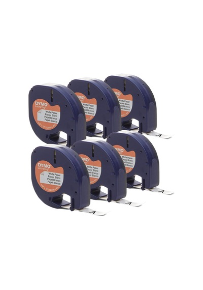 Letratag Etiket Makineleri İçin Otantik Lt Kağıt Etiketleme Bandı, 1/2" 12 Mm , Beyaz Bant Üzerine Siyah Baskı, 6'lı Paket