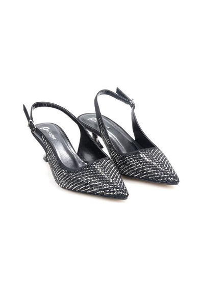 Pisagor Ps-32350 Kadın 4 Cm Arkası Açık Taşlı Abiye Stiletto Ayakkabı siyah