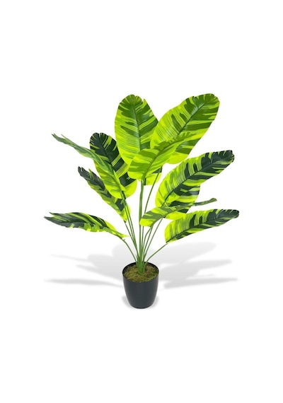 Yapay Çiçek Saksıda Muz Desenli Yapraklı 12dal 60cm Salon Çiçeği Yapay Bitki