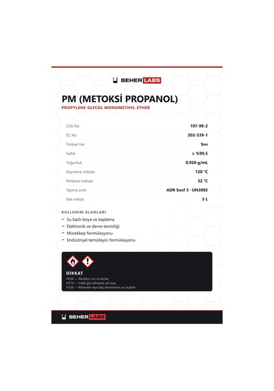 Beherlabs Pm Metoksi Propanol 5 L