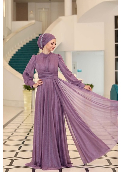 Raika Moda Şık Tasarım Tül Kübra Abiye Lavanta