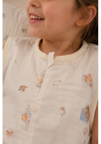Babyhola Yazlık Müslin Çocuk Uyku Tulumu 1-8 Yaş Unisex Kısa Kollu %100 Pamuk 2703 Bej