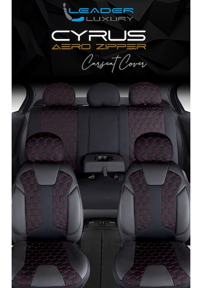 Kia Sportage Uyumlu Deri Detaylı Oto Koltuk Kılıfı Ön Arka Takım Cyrus Siyah Kırmızı