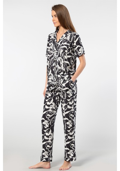 Türen Kadın Desenli Kısa Kol Dokuma Pijama Takımı 001