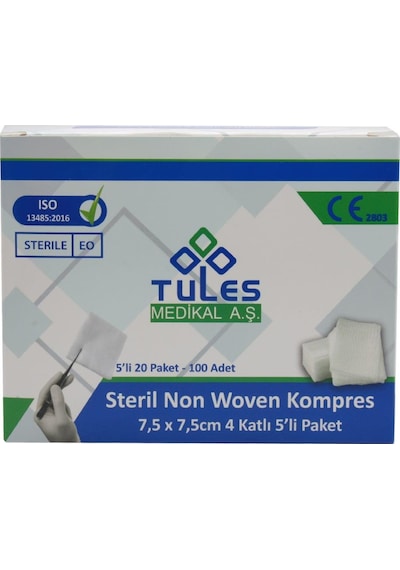 Tules 5'li Steril Non Woven Kompres Spanç 400 Adet 7.5 X 7.5 CM