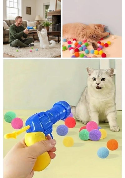 20 Adet Renkli Peluş Toplu Kedi Oyun Tabancası Kedi Egzersiz Ve Oyun Aracı