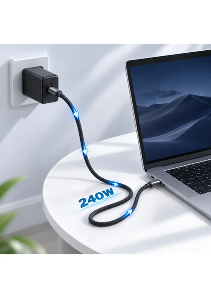 Type-c To Type-c 240w Örgülü Hızlı Şarj Ve Data Kablosu 1 Metre Hasır Dayanıklı Kablo