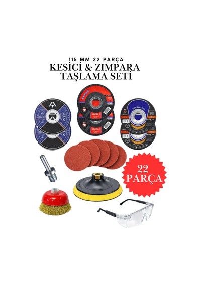 22 Parça Spiral Avuç İçi Taşlama Seti - 115mm Cırt Zımpara Tablası, Inox Kesici Ve Flap Disk Seti - Zımpara Ve Kesici Hobi Seti