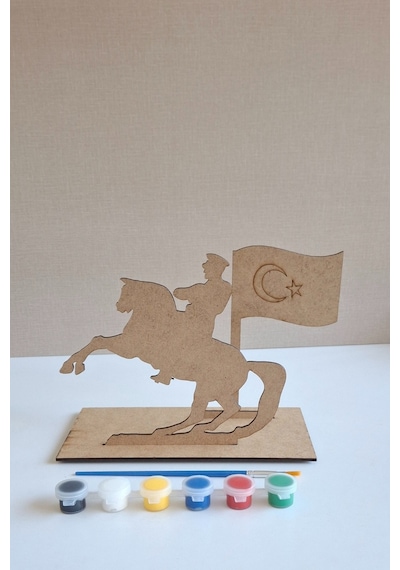 Mustafa Kemal Atatürk Ve Türk Bayrağı Ahşap Boyama Seti - Akrilik Boya Ve Fırça Hediyeli