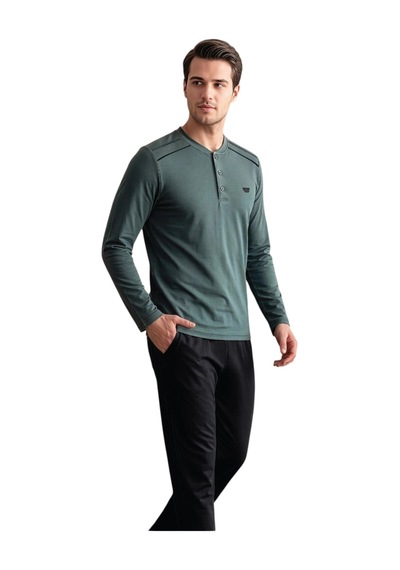 Over Sleep By Poleren Over Sleep 2405 Erkek Kışlık Süprem Pijama Takımı Yeşil