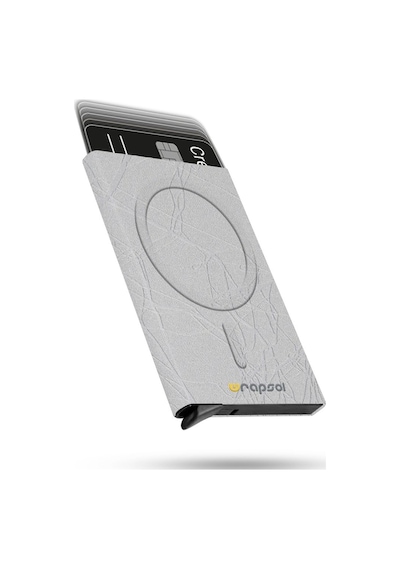 Wrapsol Magsafe Mekanizmalı Kartlık Rfid Korumalı Alüminyum Otomatik Kredi Kartlık Taş Desenli Siyah Deri Çizgisel Kabartmalı Gri Çizgisel Kabartmalı Gri Açık Gri