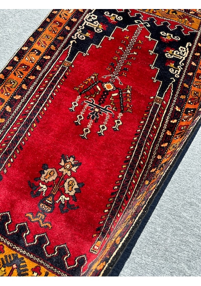 El Dokuma Seccade Çamardı Halısı 100x190 Kırmızı Yün Namazlık