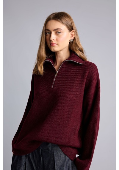 Defacto Oversıze Polo Yaka Kazak H2635ax26wnbr453 Bordo-br453