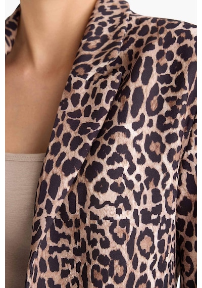 Defacto Loose Fit Ceket Yaka Leopar Desenli Blazer Ceket E1483ax25aubn225 Kahve