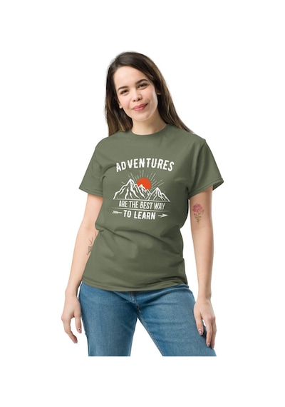 Wildstyle Adventures Are The Best Way To Learn Baskılı Kamp Doğa Unisex Pamuklu Tişört Haki