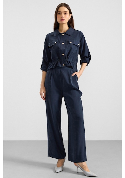 Olcay Metal Çıtçıtlı Crop Modal Ceket Lacivert 8285