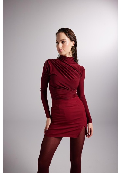 Holly Lolly Yırtmaçlı Mini Panky Etek Bordo