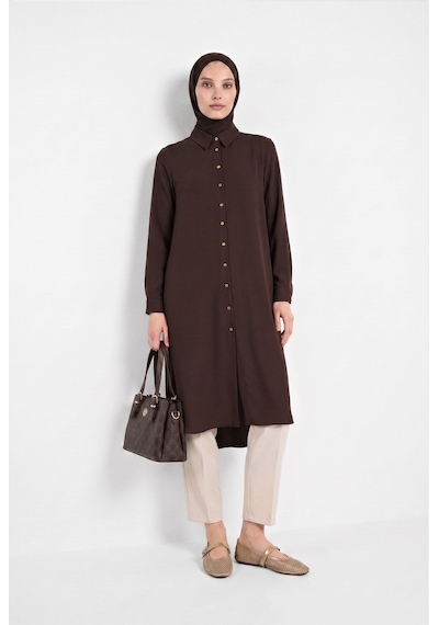 Armine Trend Düğme Detaylı Gömlek Yakalı Uzun Tunik Kahverengi 26yt484 Armine Trend Düğme Detaylı Gömlek Yakalı Uzun Tunik Kahverengi 26yt484
