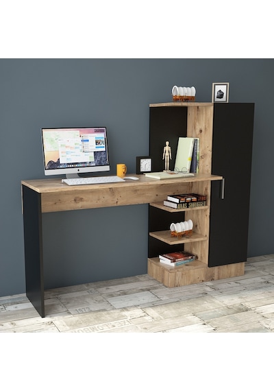 Robinhome Robin Home Arthur Kitaplıklı Çalışma Masası Çam Siyah (468193295) Siyah