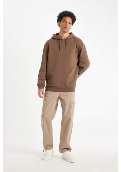 Defacto Kahverengi Relax Fit Kapüşonlu Baskılı Sweatshirt Y9652AZ24AUBN105 Kahverengi