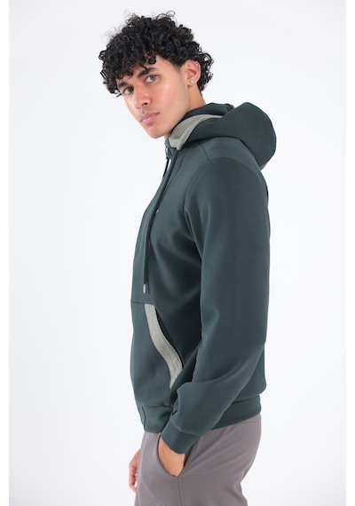 Rowinger Modal Kumaş Kapüşonlu Fermuarlı Kontrast Detaylı Erkek Sweatshirt Darkgreen