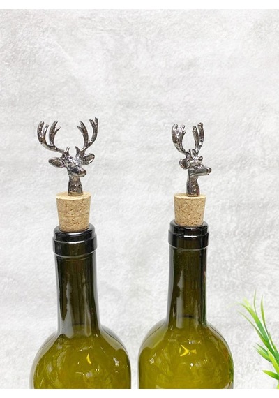 2 Adet Siyah Geyik Mantar Tıpalı Yeşil 750 Ml Şişe Beyaz Etiket Y