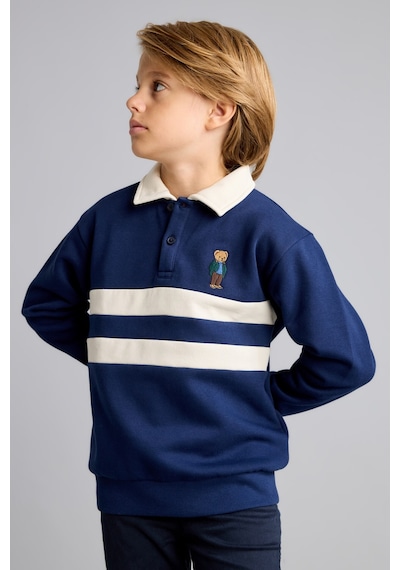 Defacto Oversize Polo Yaka Çizgili İçi Yumuşak Tüylü Uzun Kollu Sweatshirt Erkek Çocuk I3296a826wnnv31 Lacivert-nv31