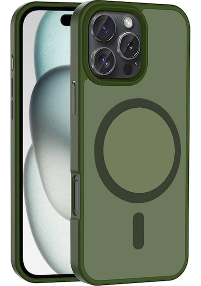 Apple Uyumlu iPhone 16 Pro Max Kılıf M-safe Şarj Özellikli Mat Arka Yüzey Zore Sio Kapak Koyu Yeşil