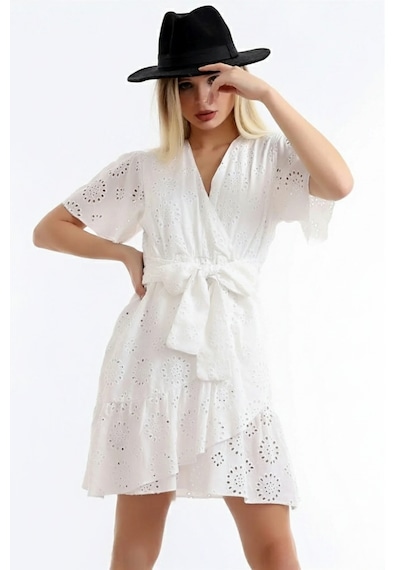 Defymoda Kadın Pamuklu Kumaş Astarlı Elbise Beyaz