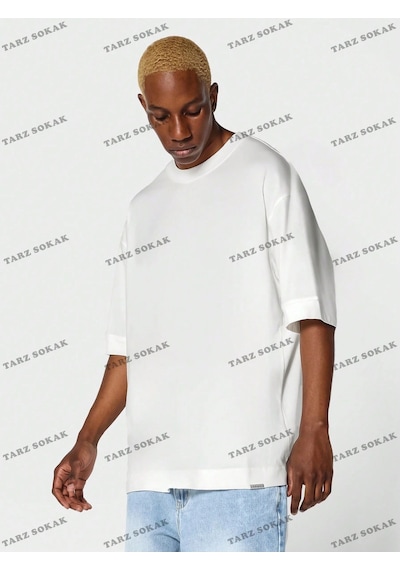 Startmore Düz Erkek 4 Baskısız Baskılı Oversize Kalıp Unisex T-shirt Beyaz