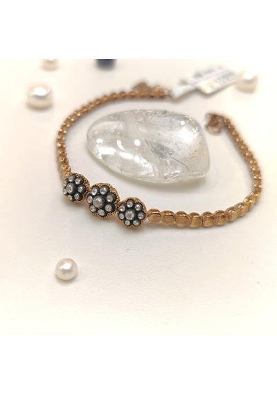 0.53ct Elmas Taşlı Üçlü Gül Modeli Bileklik Künye 8 Ayar Altın Hd Videolu