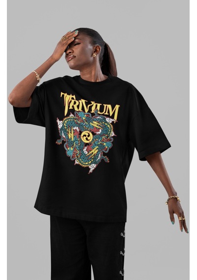 Sevbano Trivium Rock Metal Müzik Grubu Ön Baskılı Unisex Oversize Tişört Siyah