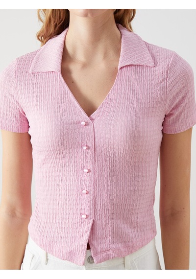 Lcw Vision Pembe Polo Yaka Dokulu Kadın Bluz