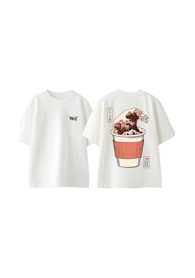 Thewert The Great Wave 2 Tasarım Sırt Baskılı Pamuk Beyaz Oversize T-shirt