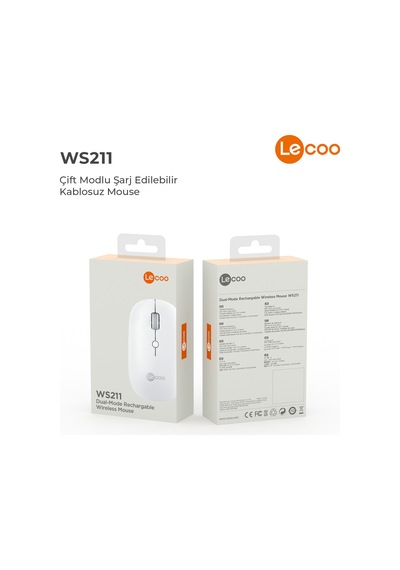 Lecoo WS211 Kablosuz 1600DPI 6 Tuşlu Çift Modlu Şarj Edilebilir Optik Mouse