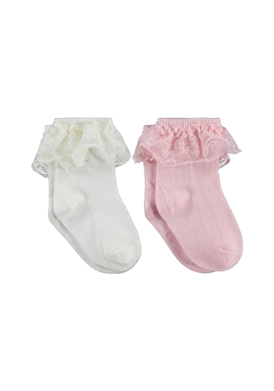 Civil Baby Kız Bebek 2'li Çorap Set 6- - Ekru Ekru Pembe