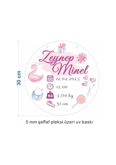 Pleksi Kapı Süsü Kız Bebek Doğum Tarihli Siyah