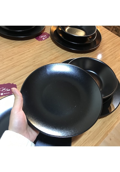 Keramika Mat Siyah 6 Kişilik Yemek Takımı 18 Parca