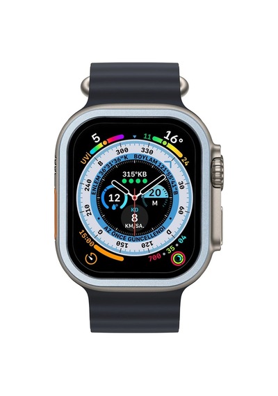 Newface Apple Uyumlu Watch Ultra 49mm Alüminyum Kasa Cam Ekran Koruyucu Semeglbl - 3 - Mavi