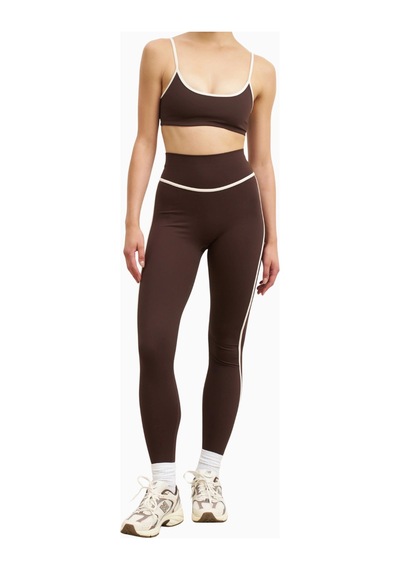 Because Of Alice Base Contrast Trim Leggings Yüksek Bel Şekillendirici Kadın Tayt Kahverengi