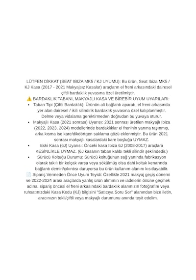 Seat Ibiza Mk5 Makyajsız Kj 2017 2018 2019 2020 2021 Uyumlu Araca Özel Kolçak Kol Dayama Orta Konsol Siyah