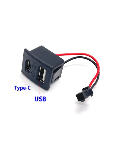 Type-c / Usb A Dişi Soket Kavisli 2 Pin 10cm Kablo Jst Çift Usb 5v 2a Panel Montaj Cep Tel Tablet