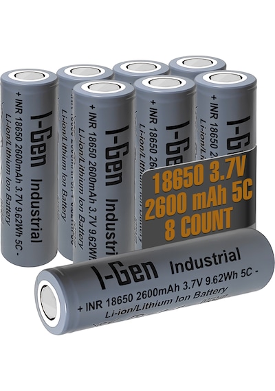 I-gen Industrial E002 Inr 18650 3.7v 2600 Mah 5c 9.62wh Li-ıon Şarjlı Pil Düz Başlı Lityum Pil 8'li Paket I-gen127