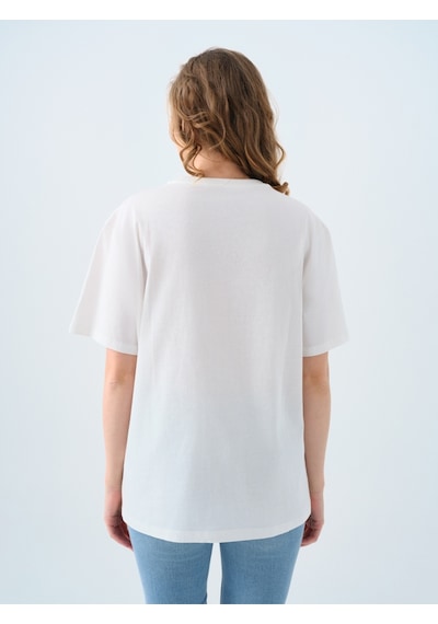 Oversize Kadın Tshirt K.kol Ekru