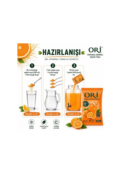 Ori Portakal Aromalı Soğuk Şerbetlik İçecek Tozu 450 Gr