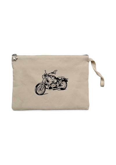 Kruvazör Motosiklet Çizim Krem Clutch Cüzdan / El Çantası Krem