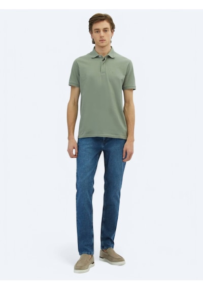 Kip Haki Düz Polo Yaka %100 Pamuk T-shirt Haki