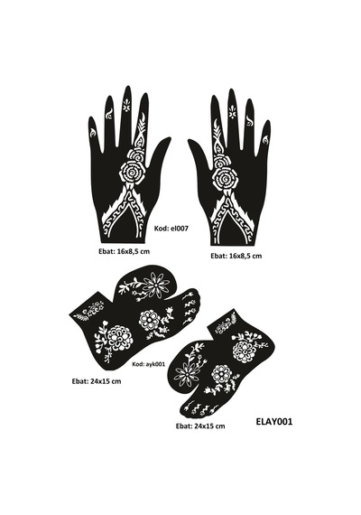 Airbrush Tattoo Çiçek Model El + Ayak Kına Kalıpları 4'lü
