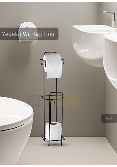 Jet's Home Paslanmaz Raflı Tuvalet Kağıdı Askılığı Yedekli Wc Kağıtlık Tutucu Siyah Siyah